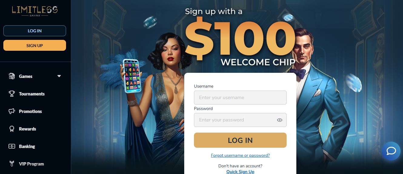 Log in to your account and claim a 100 dollar welcome chip on the homepage